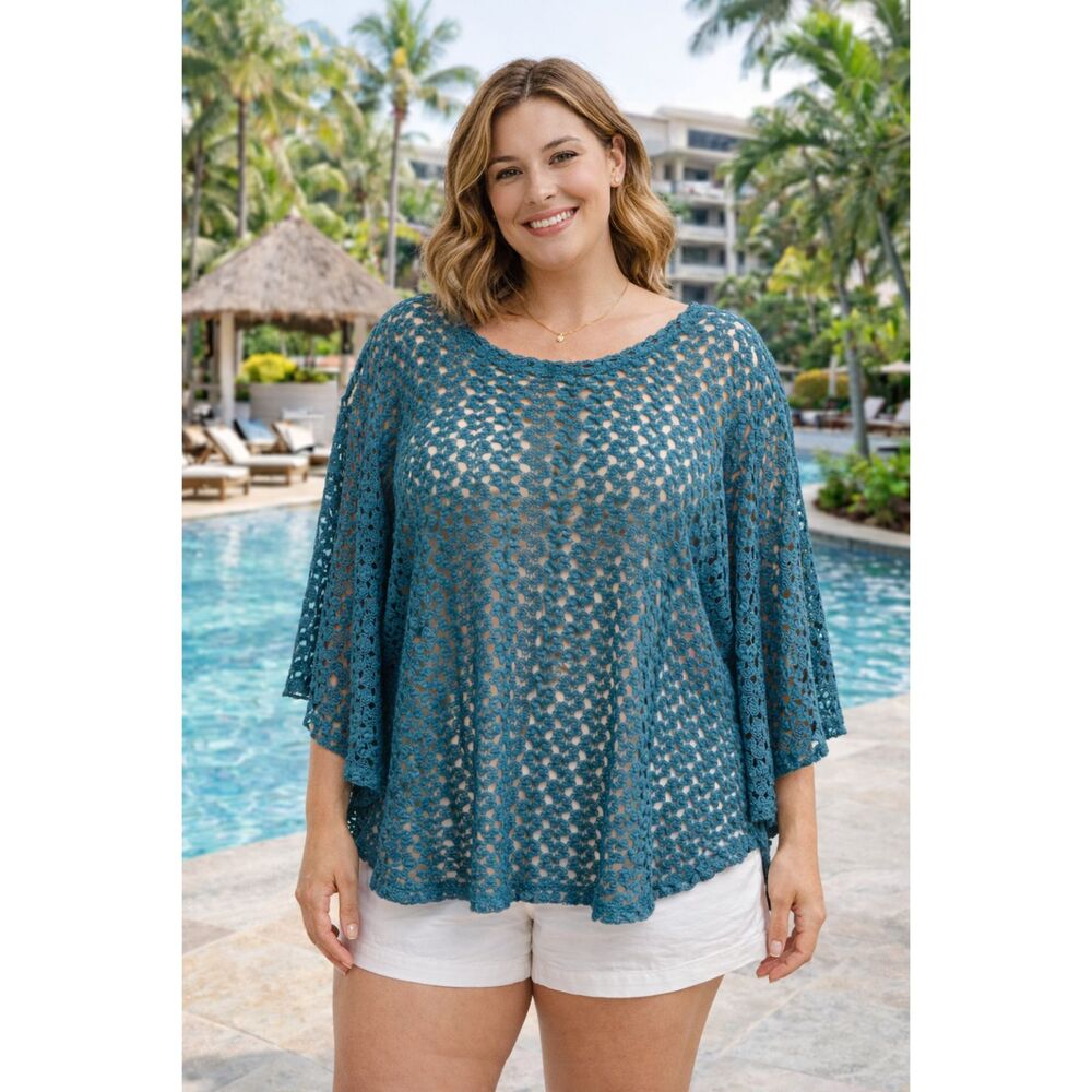 Dressbarn Crochet Bat Sleeve Kimono Chic Resort Wear Blouse Tunic Plus Size22/24